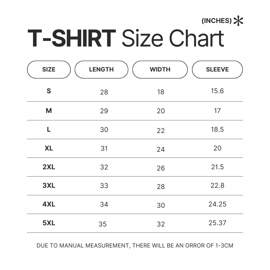 3D T shirt Size Chart - Dying Light Merch
